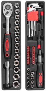 Szerszámkészlet Strend Pro S264, 64 részes, fém bőröndben, 1/2"+1/4"
