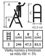 Lépcső Strend Pro LFD080 2 fokos, acél, EN14183, teherbírás 150 kg