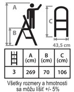 Létra Strend Pro LFD110, 3 fokos, acél, EN14183, teherbírás 150 kg