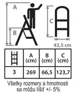 Lépcsőfok Strend Pro LFT130, 3 fokos fellépő, acél, EN14183, teherbírás 150 kg