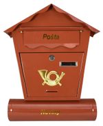 Mailbox NESTOR, 370x100x440 mm, with newspaper holder, brown