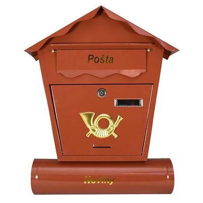 Mailbox NESTOR, 370x100x440 mm, with newspaper holder, brown