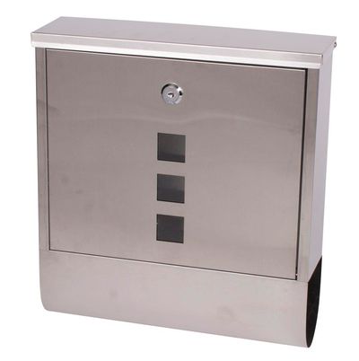 Mailbox MADISON, 340x310x100 mm, with newspaper holder, stainless steel