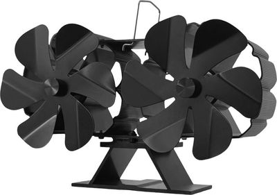 Fan Strend Pro, fireplace, freestanding, heat-powered, dual, 6-blade, black