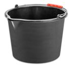 Vödör ReCycled®, 12 literes, építőipari, műanyag, műanyag fogantyú, kiöntővel, fekete