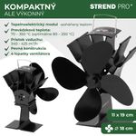 Ventilátor Strend Pro, krbový, stojanový, poháňaný teplom, 4-lopatkový, čierny