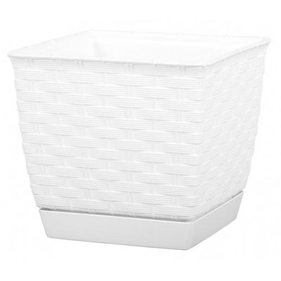 Planter RATOLLA Square 250, White, with saucer