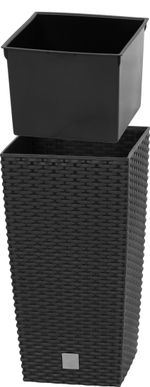 Rotan flover pot square L - 225mm W -225mm H -421mm, 8/16.3lit. Rato square, black