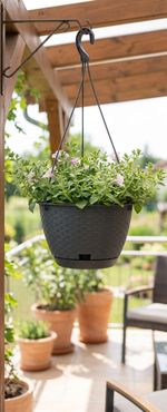 Planter RATOLLA Round W 240, hanging, Anthracite, with saucer, with hanger