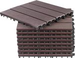 Sada terasových dosiek s WPC efektom dreva, palubovka, PP, 31x31x2, plast, farba hnedá a sivá, bal. 9ks