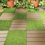Decking Tiles Set, 9 pcs, plastic, with WPC wood effect, PP, 31x31x2, brown and grey color