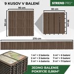 Műanyag teraszlap szett, 9 db, WPC fa hatású, hajópadló, PP, 31x31x2, barna és szürke színű