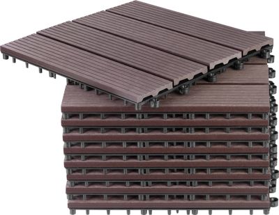 Műanyag teraszlap szett, 9 db, WPC fa hatású, hajópadló, PP, 31x31x2, barna és szürke színű