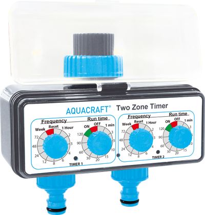 Timer AQUACRAFT 290160, 3/4", mechanical, 2-way, splitter, garden, for hose, 2xAA