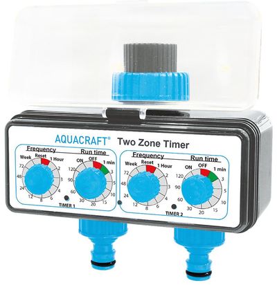 Timer AQUACRAFT® 290160, G3/4", mechanical, 2-way, splitter, garden, for hose, 2xAA