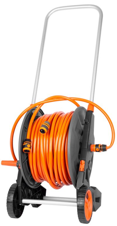 Hose Reel Strend Pro, with garden hose 1/2", L-60 m, adjustable nozzle + 2x quick connector + adapte