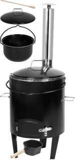 Cauldron Set Strend Pro, complete, for goulash/feast, 14 liter, enameled, with ladle, lid, and woode