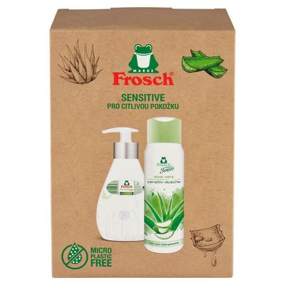 Ajándékkészlet Frosch Sensitive, Aloe Vera, tusfürdő és folyékony szappan, 2x 300 ml