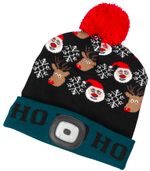 Sapka Strend Pro X-mas Ho-Ho, zöld-fekete L, 4x SMD LED, USB töltés