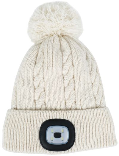 Cap Strend Pro Damon, white, L, 4x SMD LED, 60 lm, with pompom, WINTER