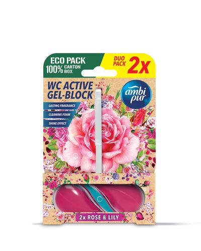 Ambipur WC Active gél-blokk rózsa és liliom 2x45g