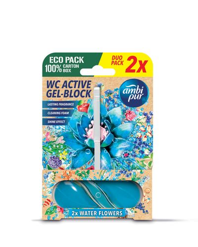 Ambipur WC Active gél-blokk vízi virágok 2x45g