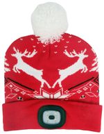 Sapka Strend Pro X-mas, piros, rénszarvasokkal, L, 4x SMD LED, USB töltés