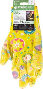 Kesztyű Strend Pro Lily, sárga, nitril, méret 07/S, kerti, bliszteres
