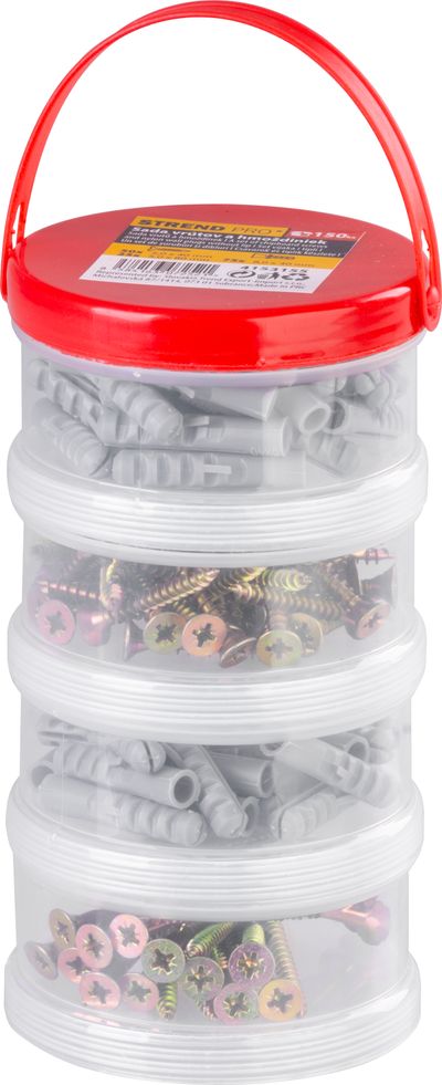 Csavar és tipli készlet Strend Pro, csavarok 5x80 és 5x40, tiplik 8x40, 150 db