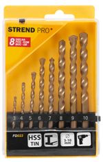 Sada vrtákov Strend Pro FD023, 8 dielna, 3-10 mm, TiN, do muriva
