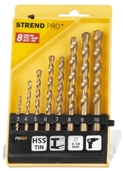 Fúrókészlet Strend Pro FD023, 8 részes, 3-10 mm, TiN, falazathoz