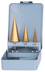 Sada stupňovitých vrtákov Strend Pro SS421, 4-12, 4-20, 4-32 mm, TiN, HSS 4241 rovný, do kovu
