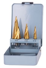 Lépcsős fúrókészlet Strend Pro SS422, 4-12, 4-20, 4-32 mm, TiN, HSS 4241 spirál, fémhez