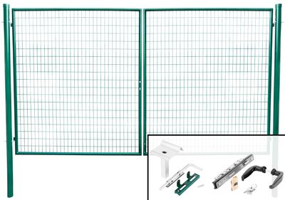 Gate METALTEC DUO 3580/1750/100x50 mm, double wing, garden, green, ZN + PVC, RAL6005