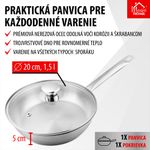 Serpenyő MagicHome Chloe, 20 cm, 1,5 liter, üvegfedővel, rozsdamentes acél