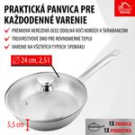 Serpenyő MagicHome Chloe, 24 cm, 2,5 liter, üvegfedővel, rozsdamentes acél