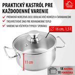 Lábas MagicHome Chloe, edény, 16 cm, 1,5 liter, üvegfedővel, rozsdamentes acél