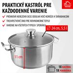Lábas MagicHome Chloe, edény, 24 cm, 5,5 liter, üvegfedővel, rozsdamentes acél