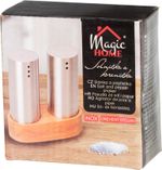 Sada solnička a korenička MagicHome, drevený stojan, nerez