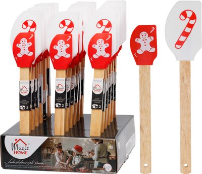 MagicHome sütő/főző spatula, karácsonyi, szilikon, piros/fehér nyomtatással, Eladó doboz 18 szett