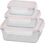 Container MagicHome, set of 3 pcs, glass, rectangular, with lid, 400/900/1900 ml