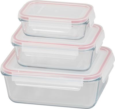 Dóza MagicHome, sada 3 ks, sklenená, sklo, obdlžníková, s vekom, 400/900/1900 ml