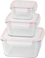 Doboz MagicHome, 3 darabos készlet, üveg, négyzet alakú, fedéllel, 450/1000/1900 ml