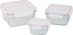 Doboz MagicHome, 3 darabos készlet, üveg, négyzet alakú, fedéllel, 450/1000/1900 ml