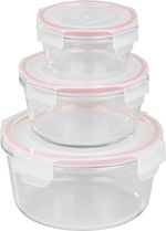 Dóza MagicHome, sada 3 ks, sklenená, sklo, okrúhla, s vekom, 370/800/1500 ml