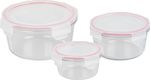Doboz MagicHome, 3 darabos készlet, üveg, kerek, fedéllel, 370/800/1500 ml