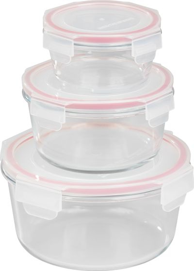 Dóza MagicHome, sada 3 ks, sklenená, sklo, okrúhla, s vekom, 370/800/1500 ml