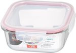 Dóza MagicHome, štvorcová, 1200 ml, s vekom, Clip, sklenená a plastová