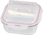 Doboz MagicHome, négyzet alakú, fedéllel, 1200 ml, evőeszközzel, Clip, üveg
