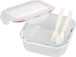 Container MagicHome, square, with lid, 1200 ml, with cutlery, Clip, glass